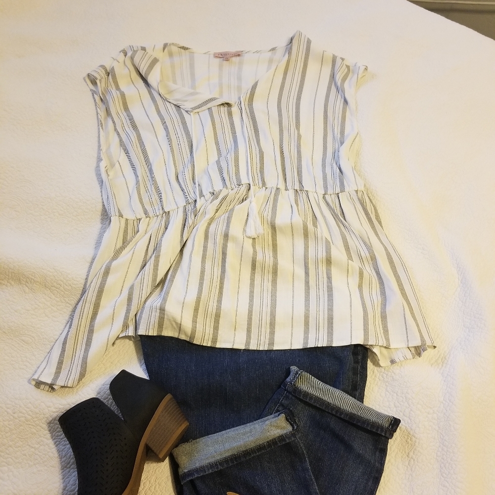 Philosophy, 2X, white with grey and black stripes top